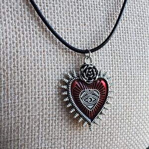 Silver and Red Heart Pendant Necklace